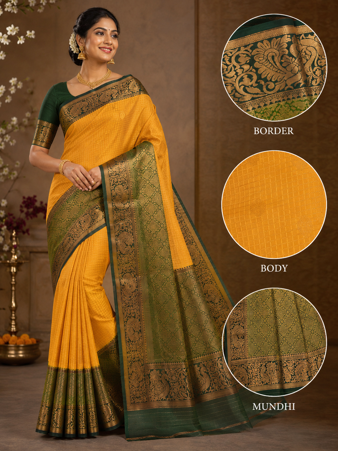 Mustard Yellow Silk Saree