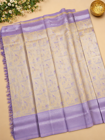 Lavender & Ivory Semi Soft Silk Saree